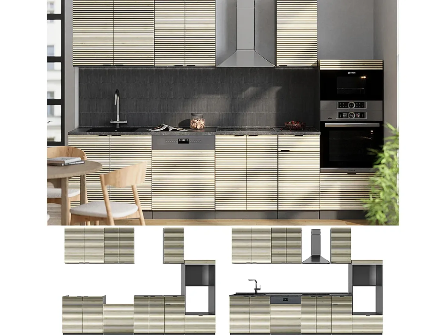 Mueble de cocina panel de roble/antracita 300x60x81.6 fame-line