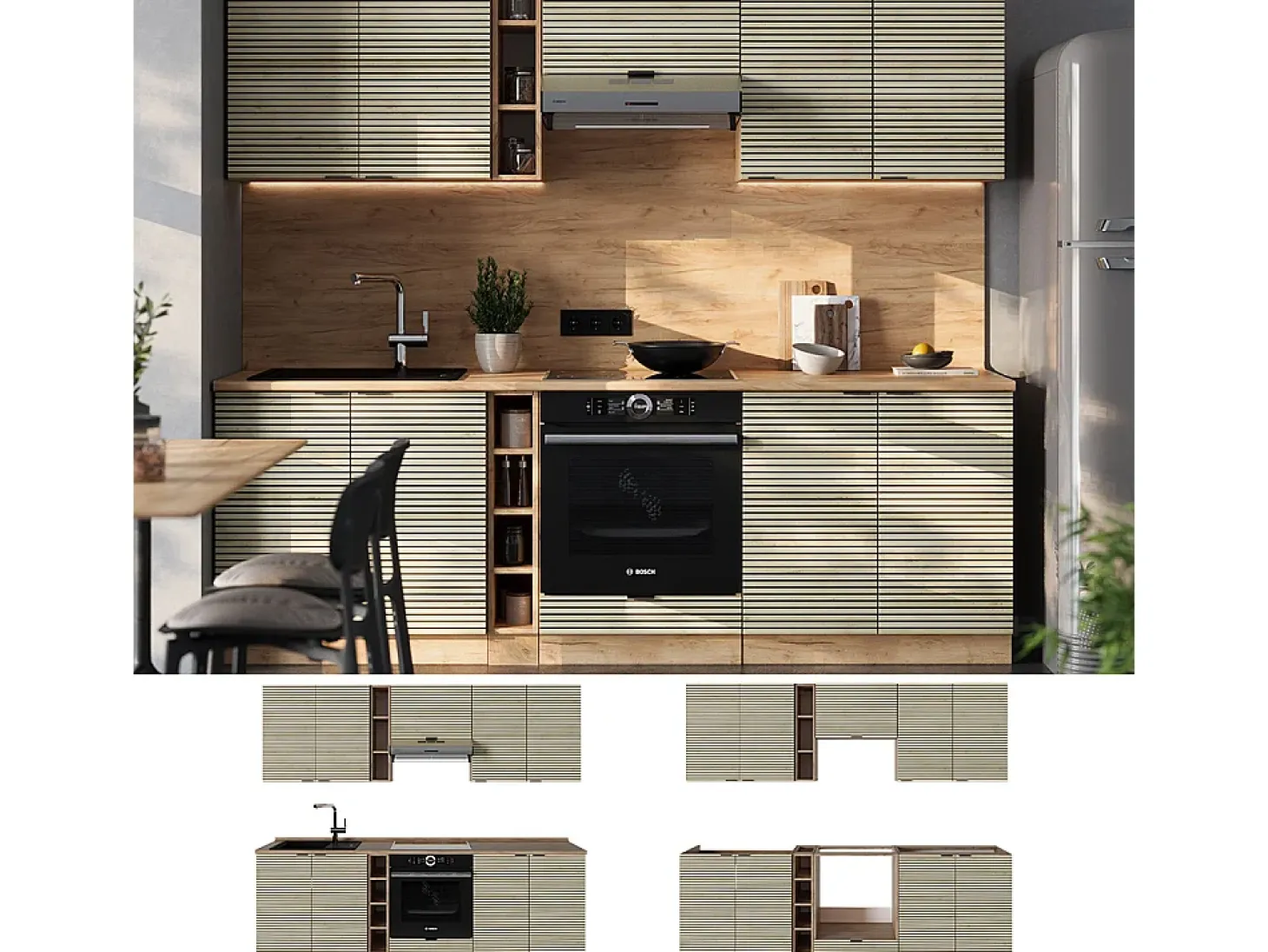 Mueble de cocina panel de roble/roble goldkraft 235x46x81.6 fame-line