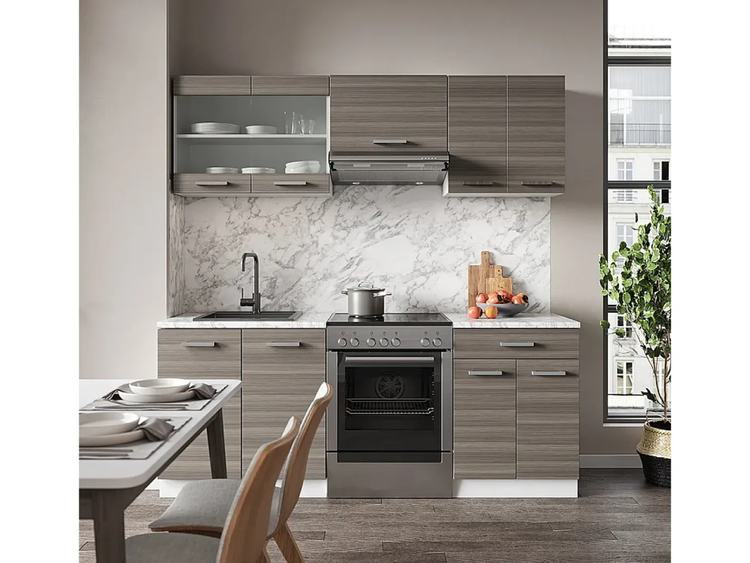 Mueble de cocina precioso gris/blanco 200x60x81.6 r-line