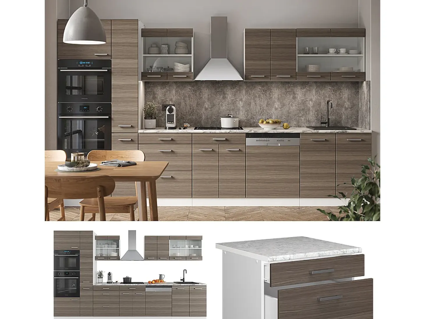 Mueble de cocina precioso gris/blanco 350x46x81.6 r-line