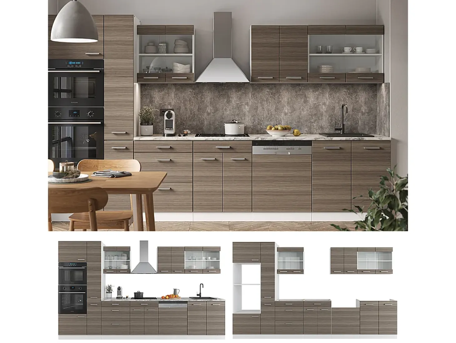 Mueble de cocina precioso gris/blanco 350x46x81.6 r-line