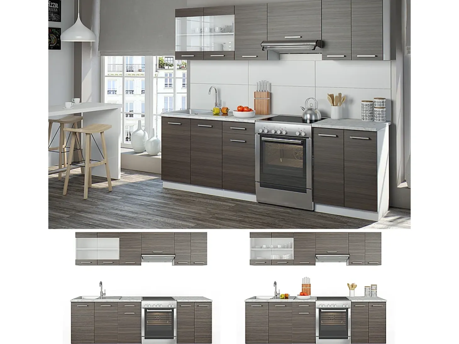 Mueble de cocina precioso gris/blanco 240x60x81.6 raul