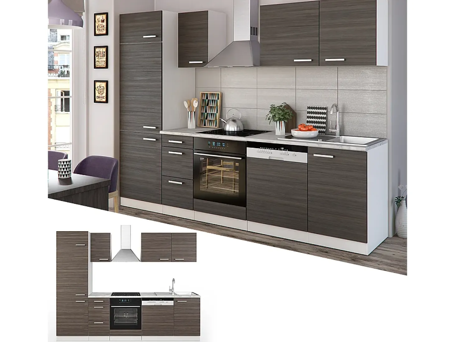 Mueble de cocina precioso gris/blanco 270x57.1x81.6 optima