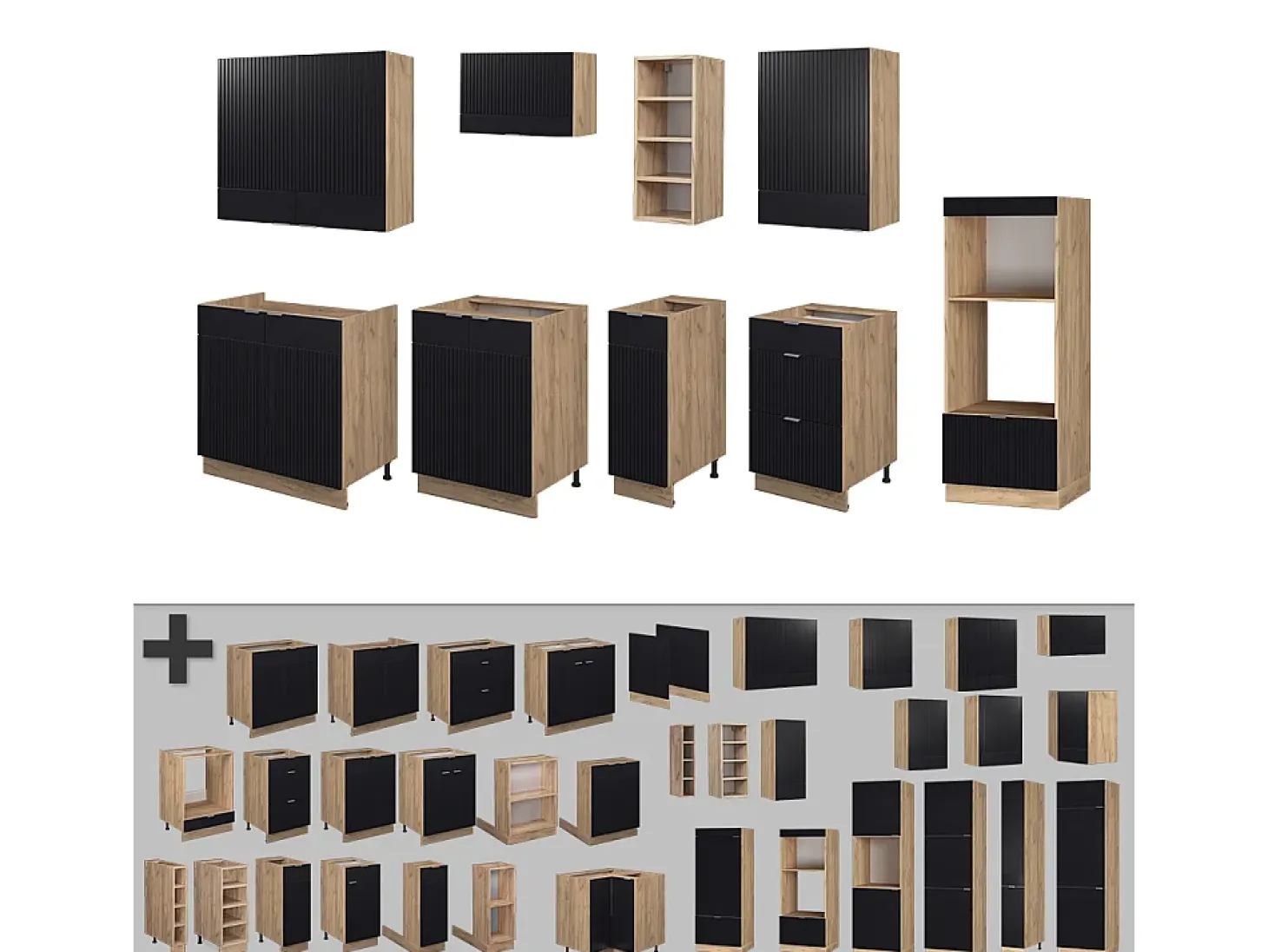 Mueble de cocina rayas negras/roble dorado 280x46x81.6 fame-line