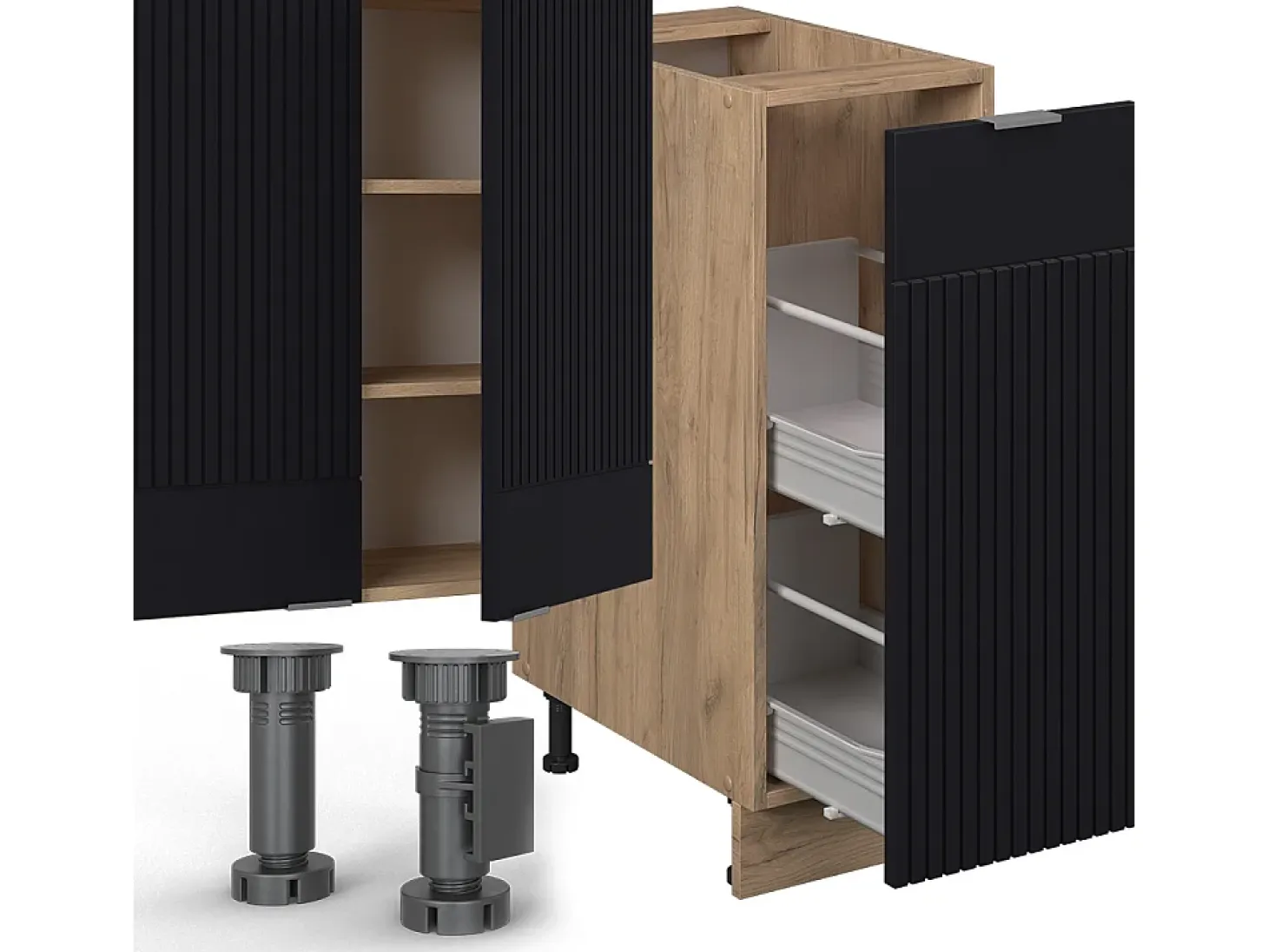 Mueble de cocina rayas negras/roble dorado 280x46x81.6 fame-line