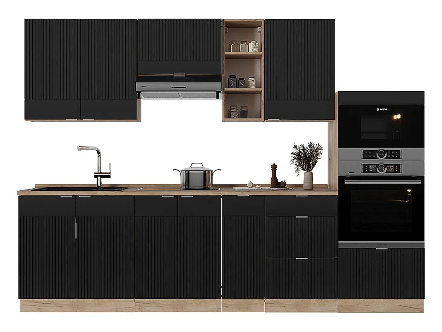Mueble de cocina rayas negras/roble dorado 280x46x81.6 fame-line