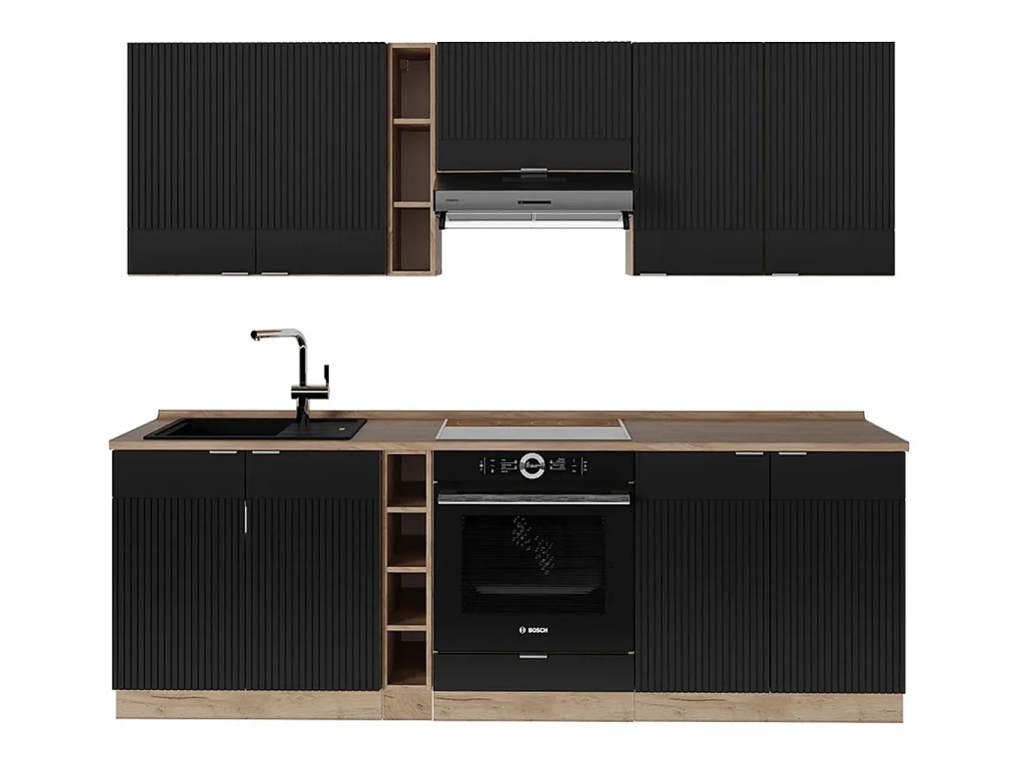 Mueble de cocina rayas negras/roble dorado 280x46x81.6 fame-line
