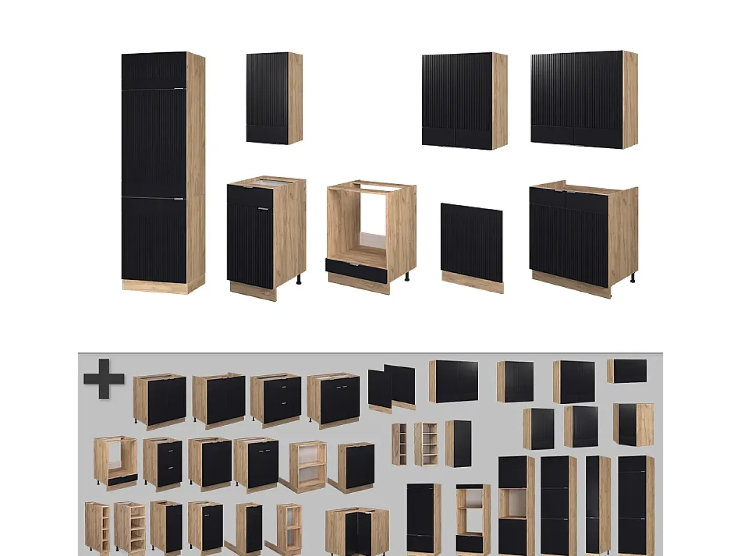Mueble de cocina rayas negras/roble dorado 300x60x81.6 fame-line