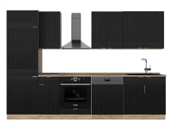 Mueble de cocina rayas negras/roble dorado 300x60x81.6 fame-line