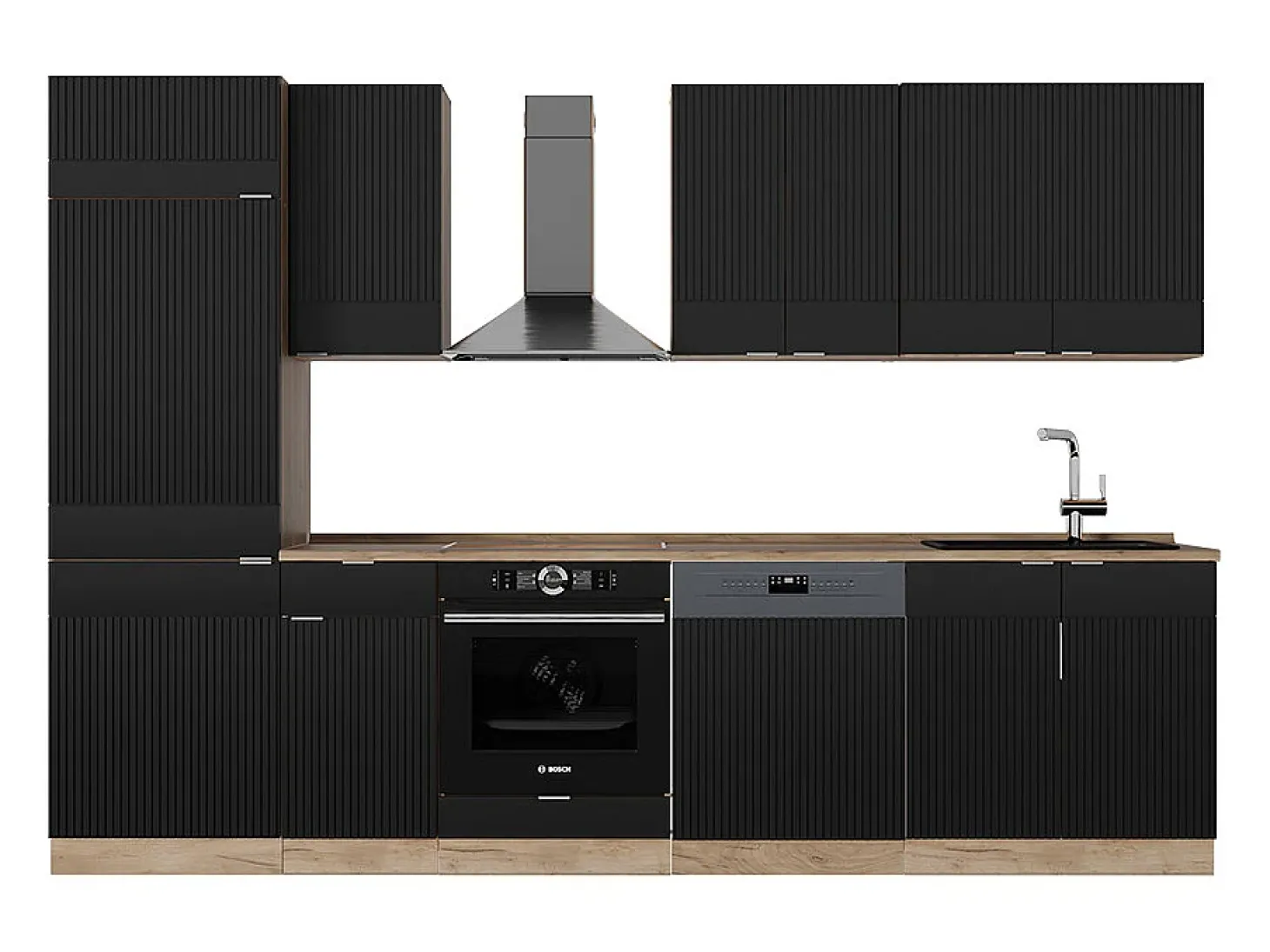 Mueble de cocina rayas negras/roble dorado 300x60x81.6 fame-line