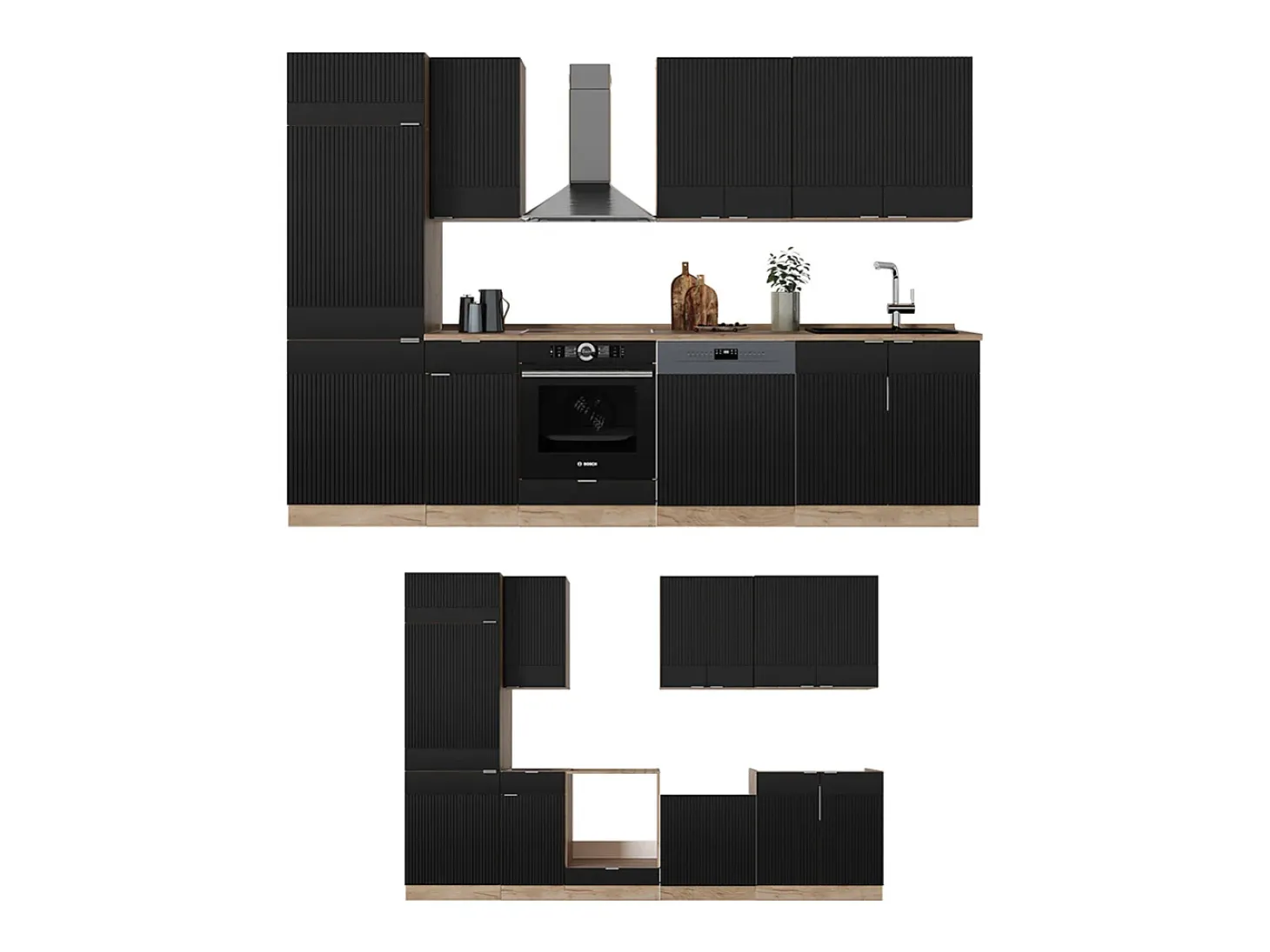Mueble de cocina rayas negras/roble dorado 300x60x81.6 fame-line