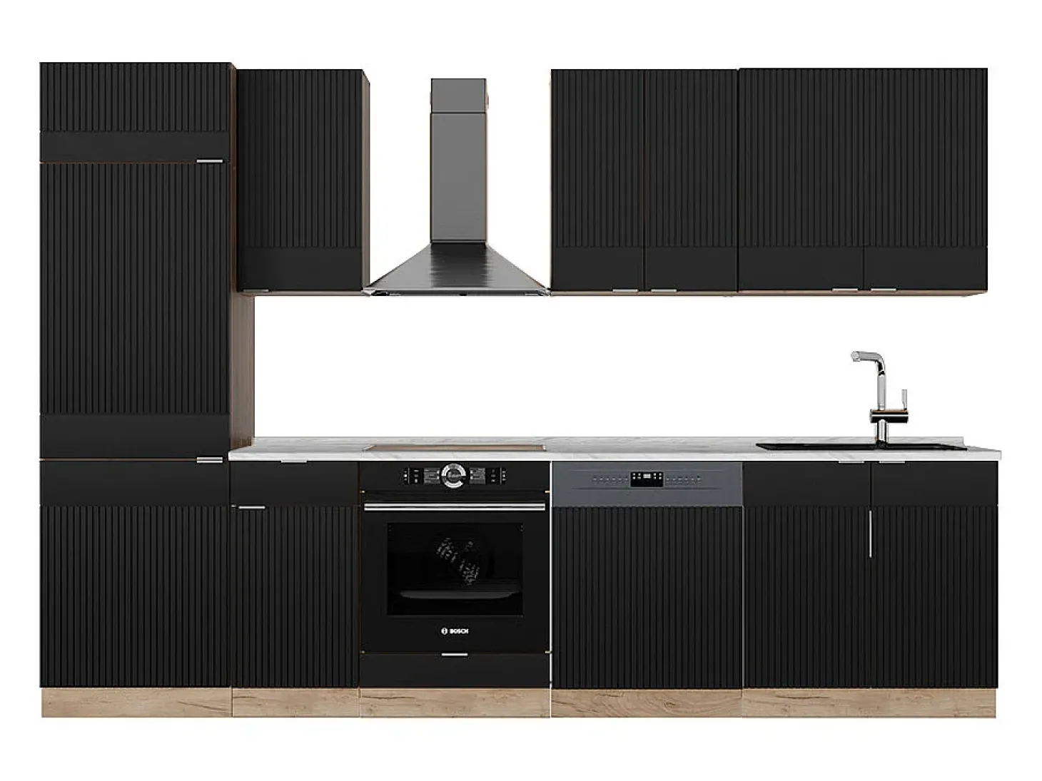 Mueble de cocina rayas negras/roble dorado 300x46x81.6 fame-line