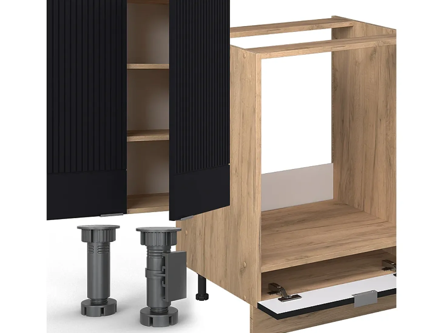 Mueble de cocina rayas negras/roble dorado 300x46x81.6 fame-line
