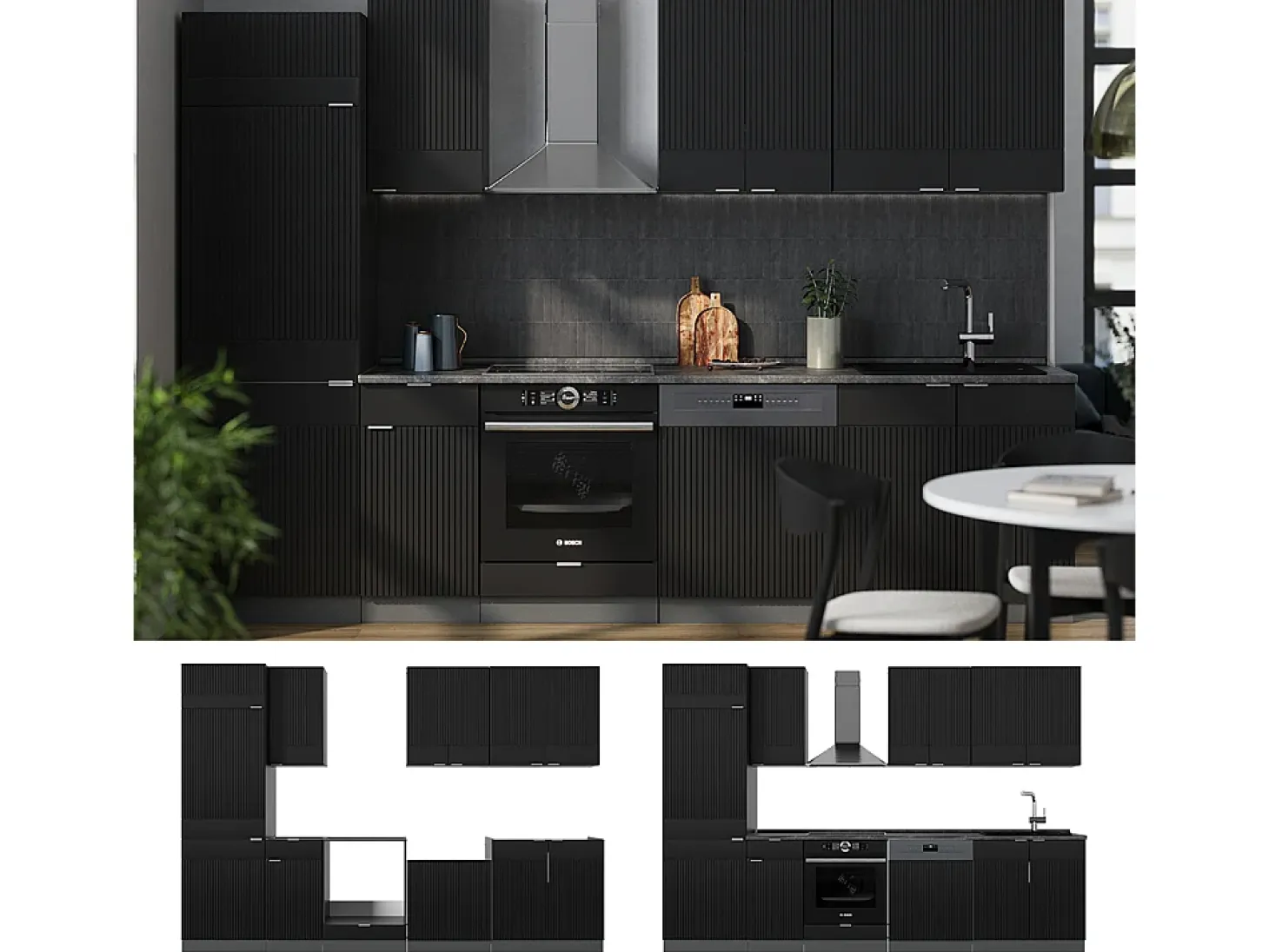 Mueble de cocina rayas negras/antracita 300x60x81.6 fame-line