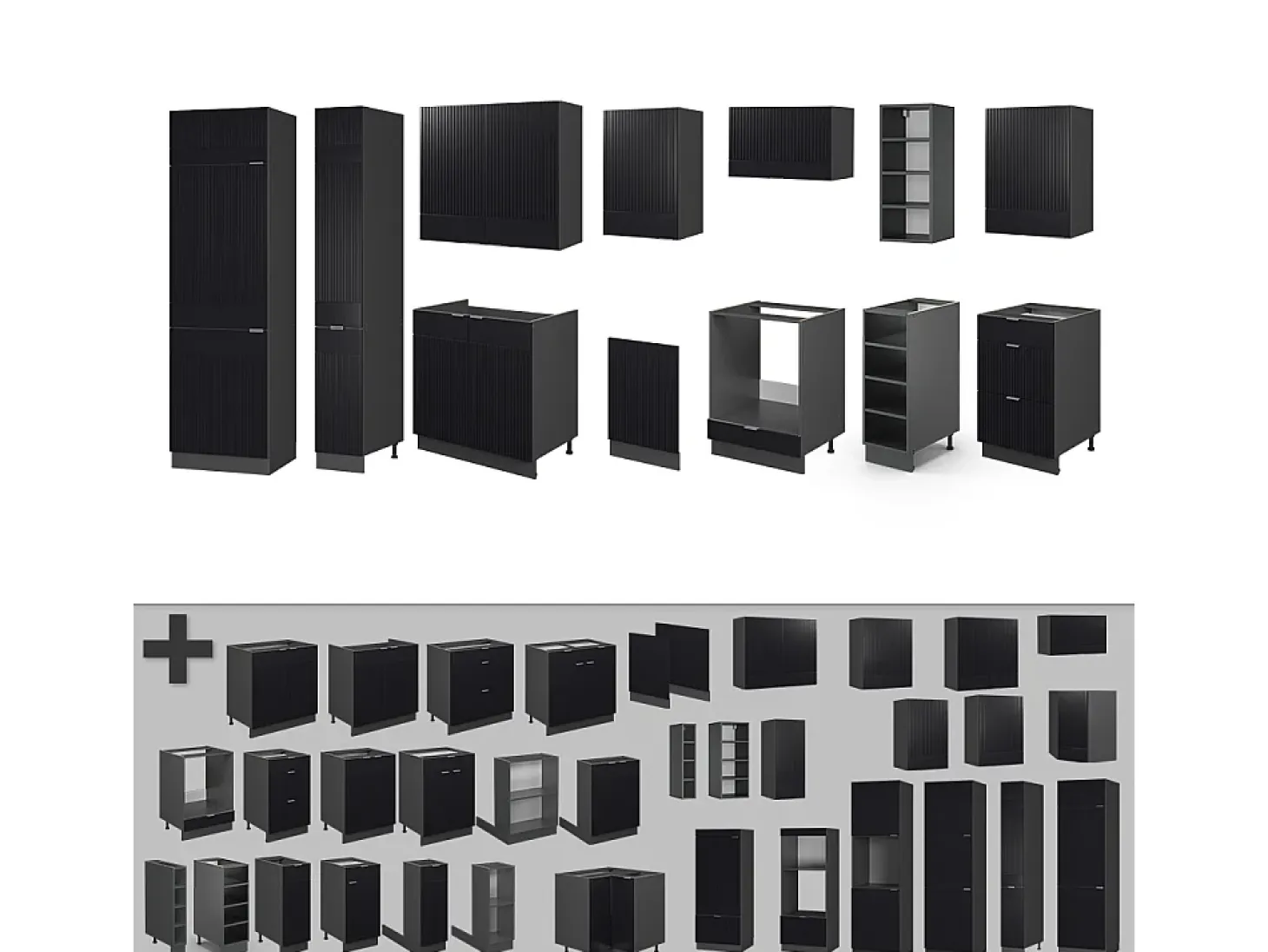 Mueble de cocina rayas negras/antracita 355x46x81.6 fame-line