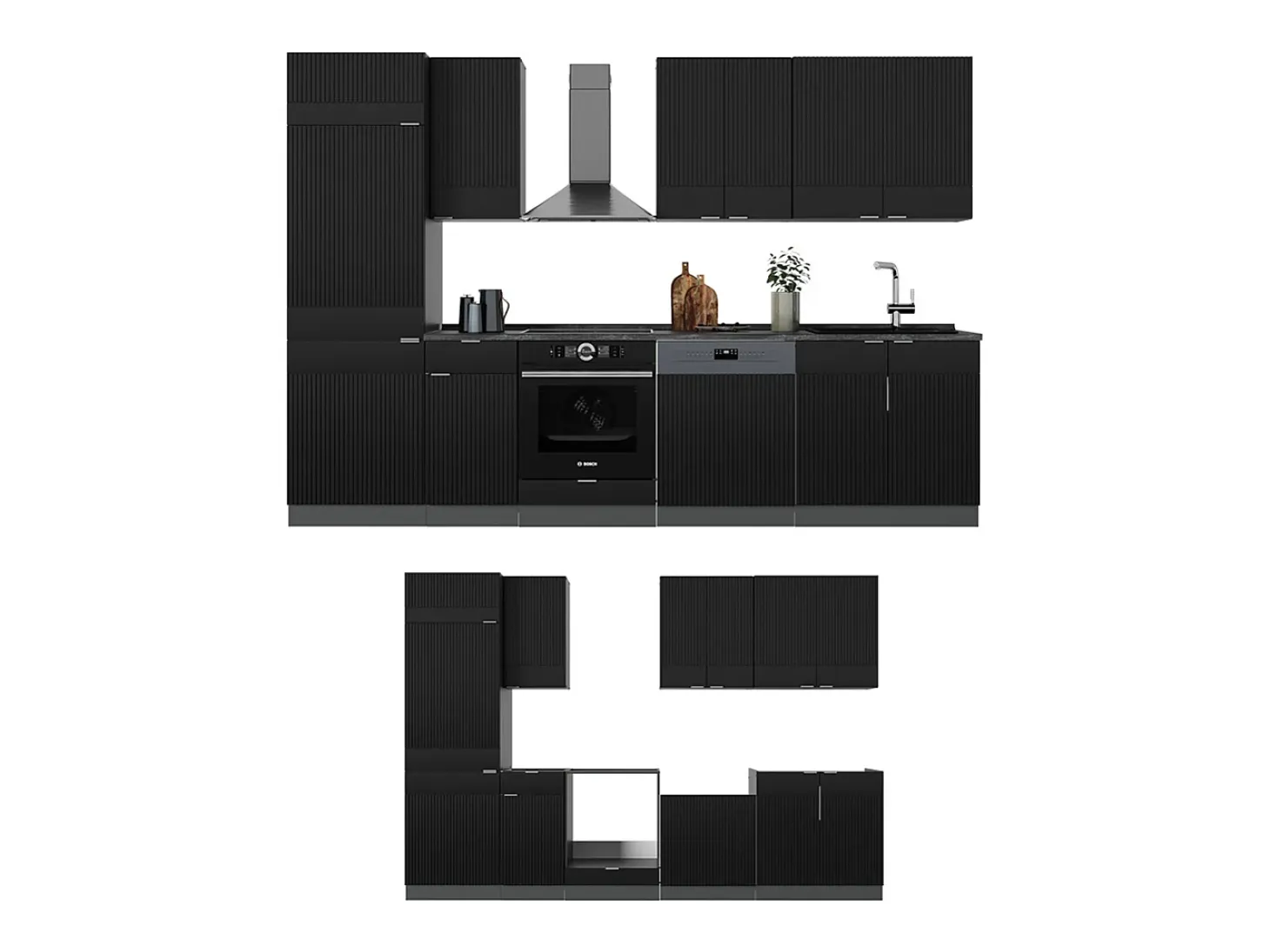 Mueble de cocina rayas negras/antracita 300x60x81.6 fame-line