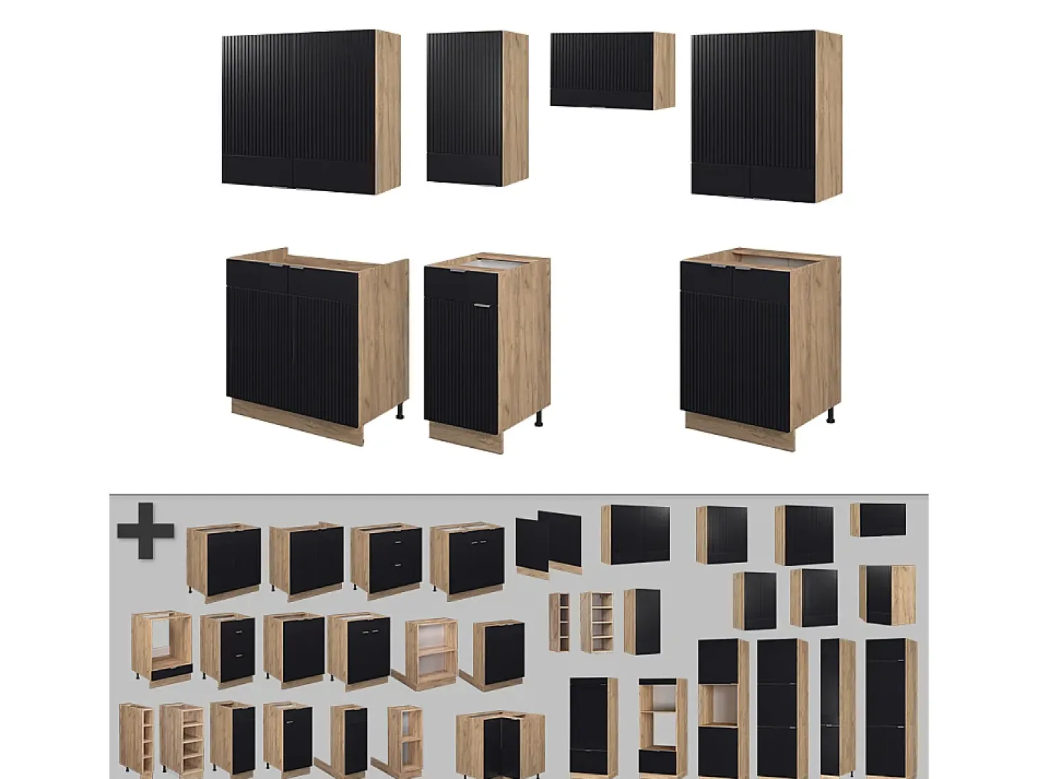 Mueble de cocina rayas negras/roble dorado 240x60x81.6 fame-line