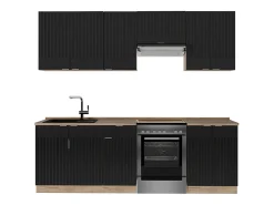 Mueble de cocina rayas negras/roble dorado 240x60x81.6 fame-line