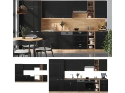 Mueble de cocina rayas negras/roble dorado 355x46x81.6 fame-line