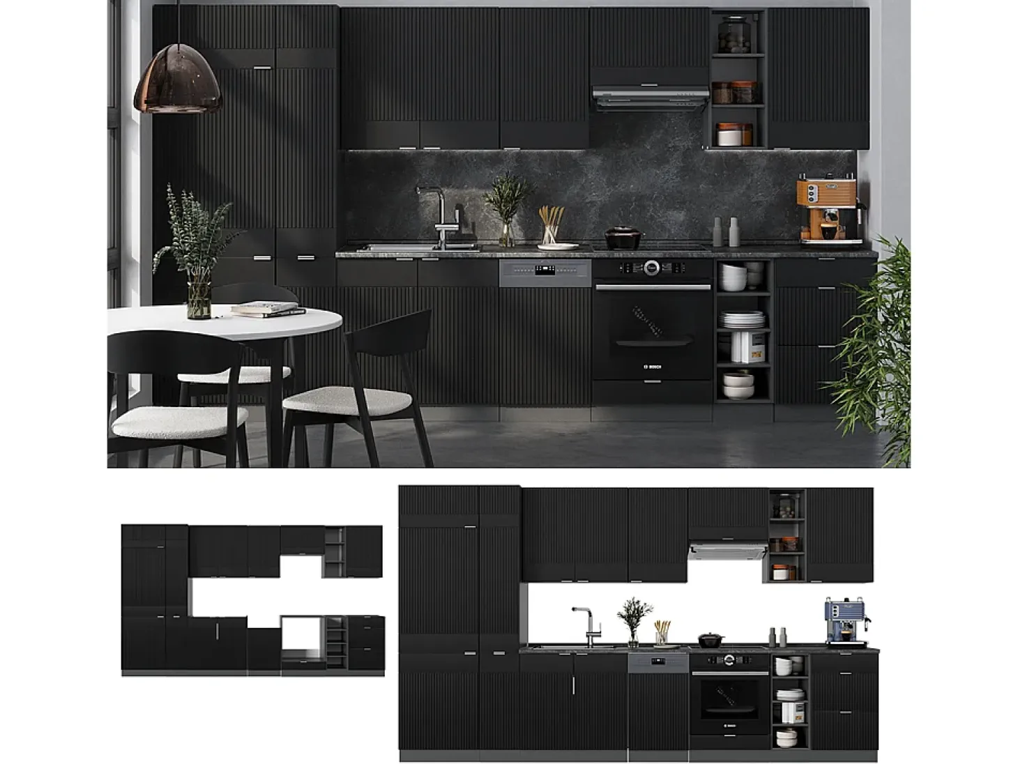 Mueble de cocina rayas negras/antracita 355x60x81.6 fame-line