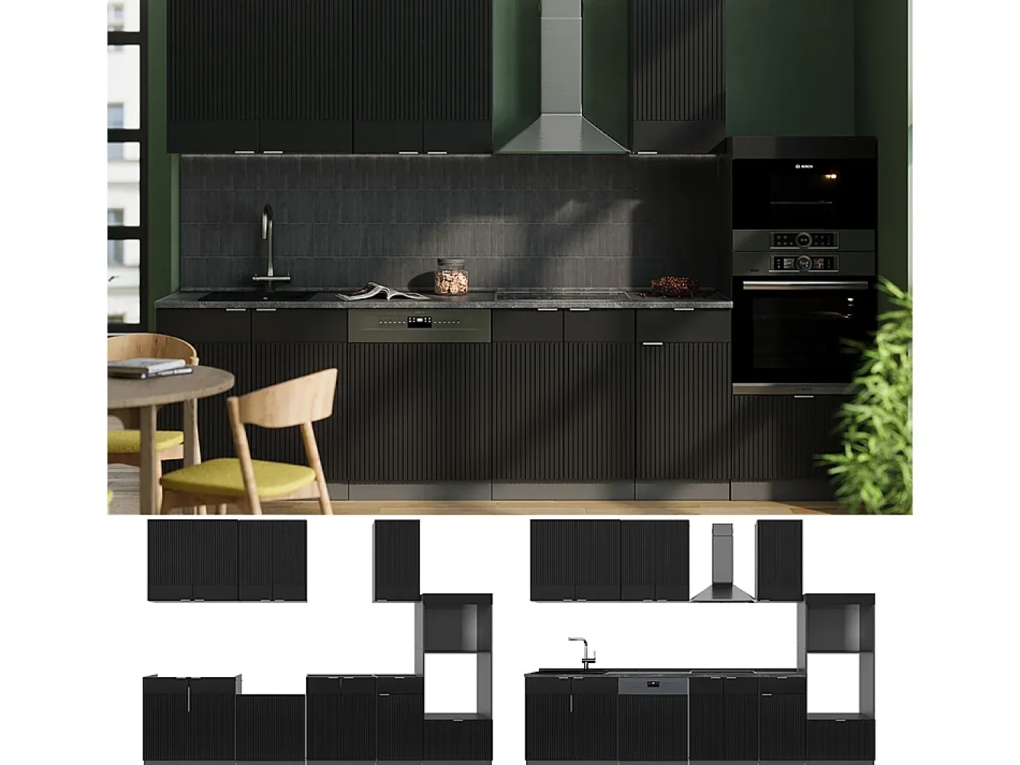 Mueble de cocina rayas negras/antracita 300x46x81.6 fame-line