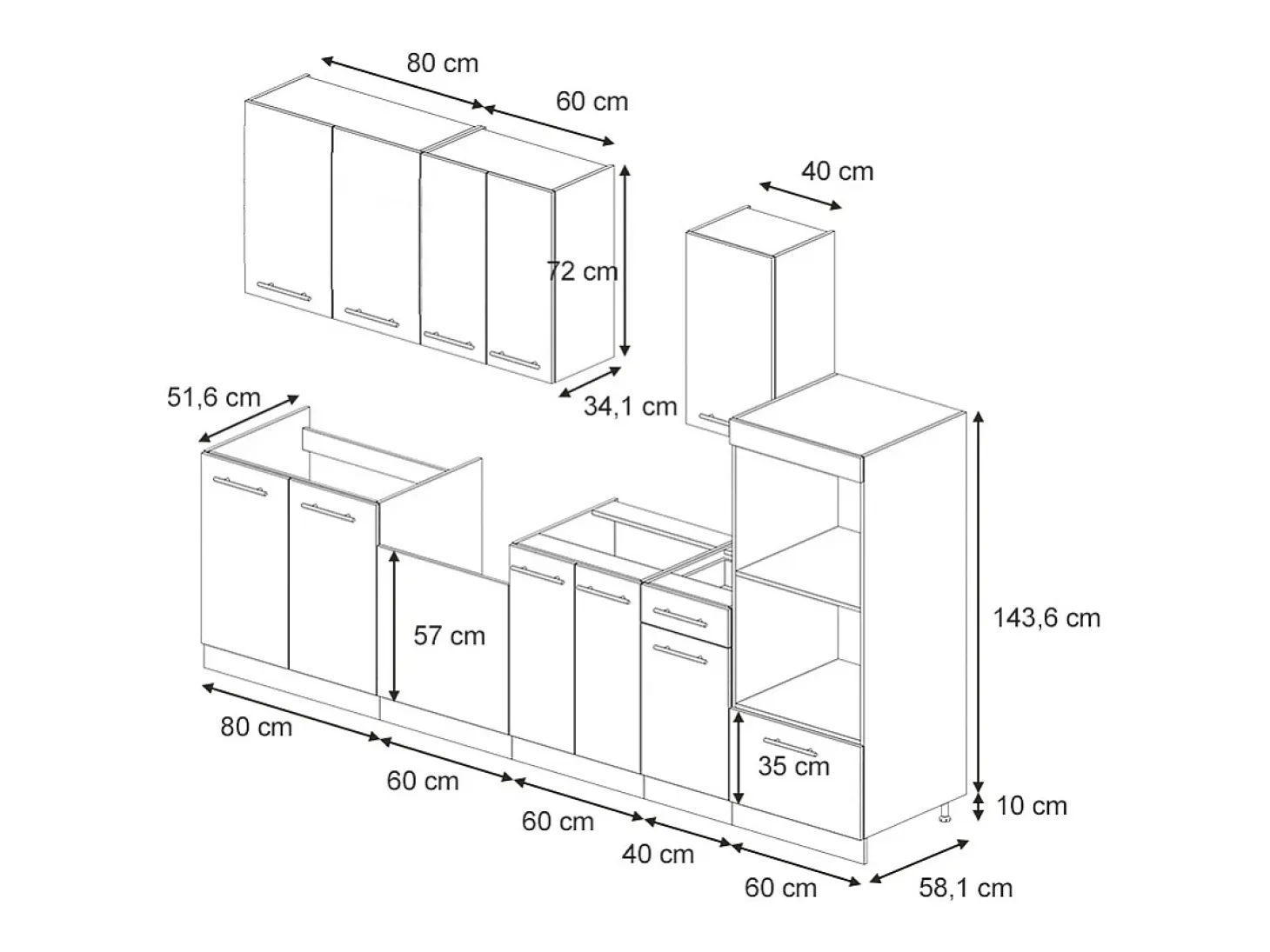 Mueble de cocina rayas negras/antracita 300x46x81.6 fame-line