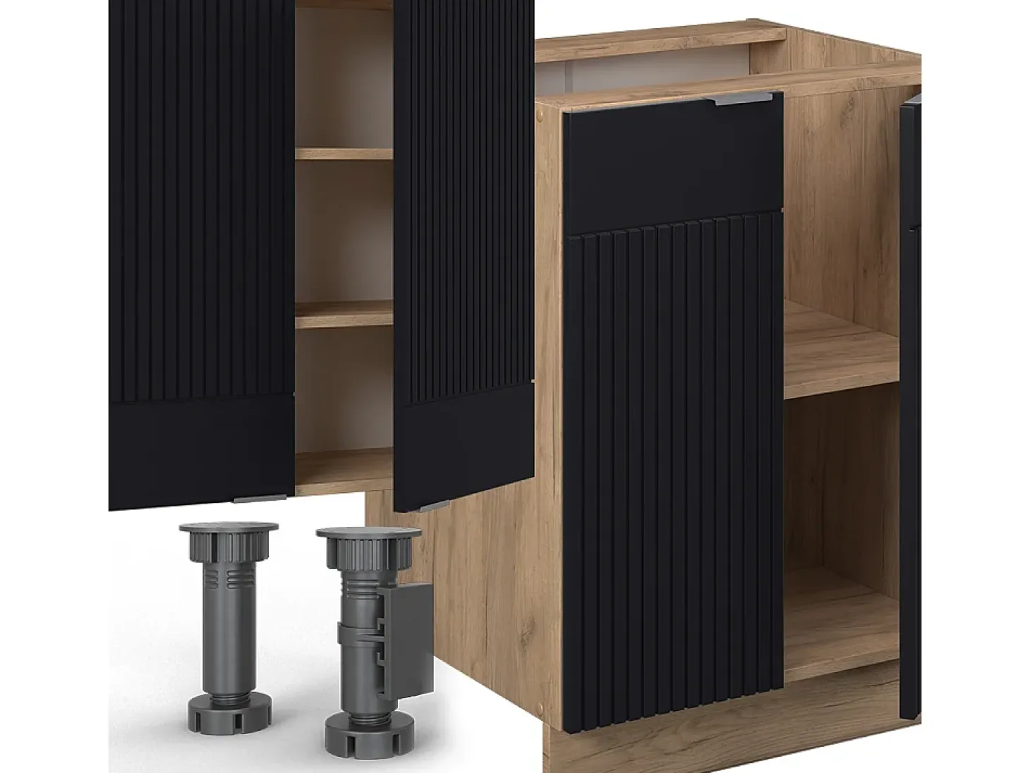 Mueble de cocina rayas negras/roble dorado 300x60x81.6 fame-line