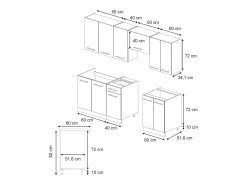 Mueble de cocina rayas negras/roble dorado 240x60x81.6 fame-line