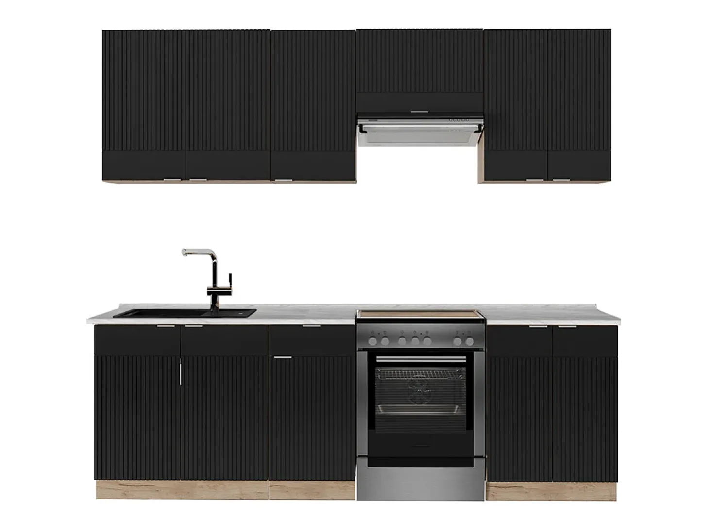 Mueble de cocina rayas negras/roble dorado 240x60x81.6 fame-line