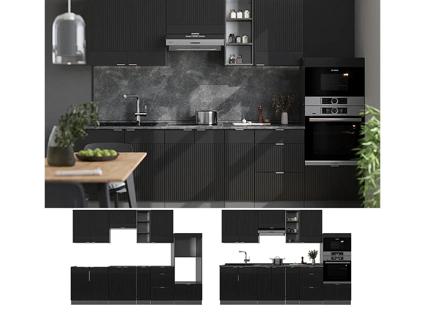 Mueble de cocina rayas negras/antracita 280x60x81.6 fame-line