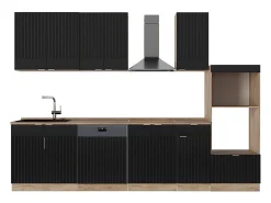 Mueble de cocina rayas negras/roble dorado 300x60x81.6 fame-line