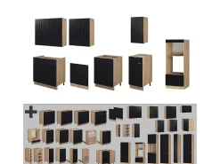Mueble de cocina rayas negras/roble dorado 300x60x81.6 fame-line