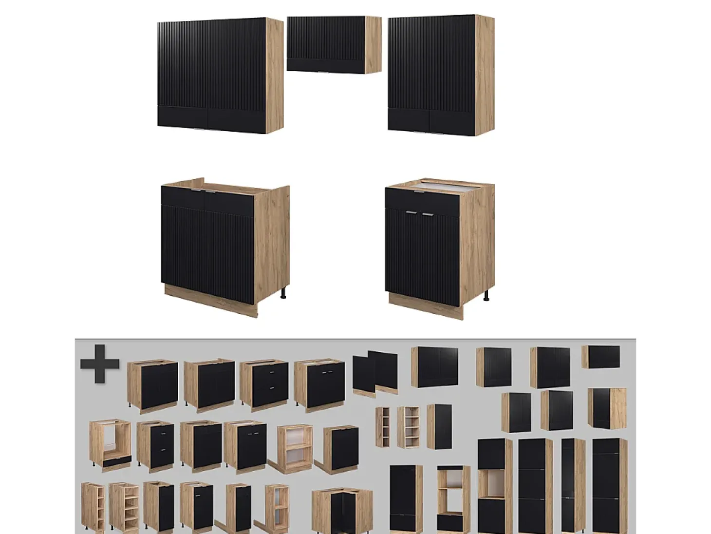 Mueble de cocina rayas negras/roble dorado 200x60x81.6 fame-line