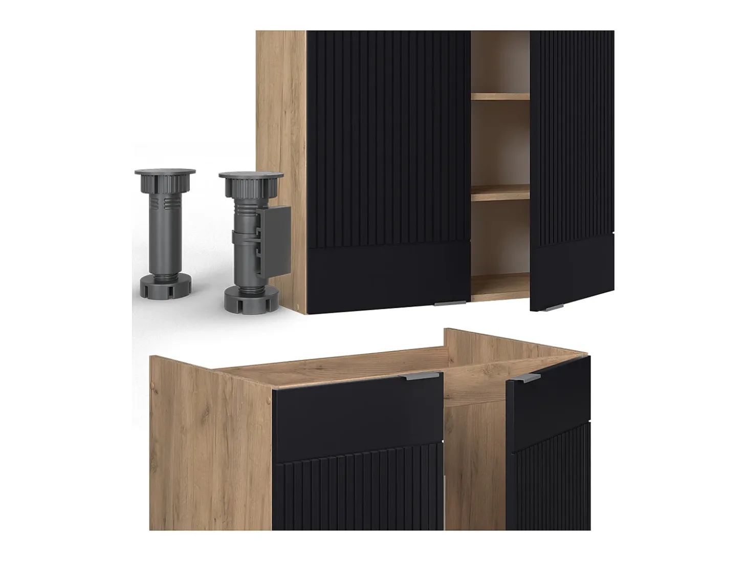Mueble de cocina rayas negras/roble dorado 200x60x81.6 fame-line
