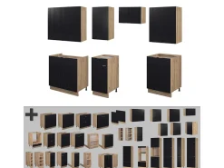 Mueble de cocina rayas negras/roble dorado 240x46x81.6 fame-line