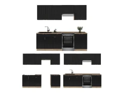 Mueble de cocina rayas negras/roble dorado 240x46x81.6 fame-line