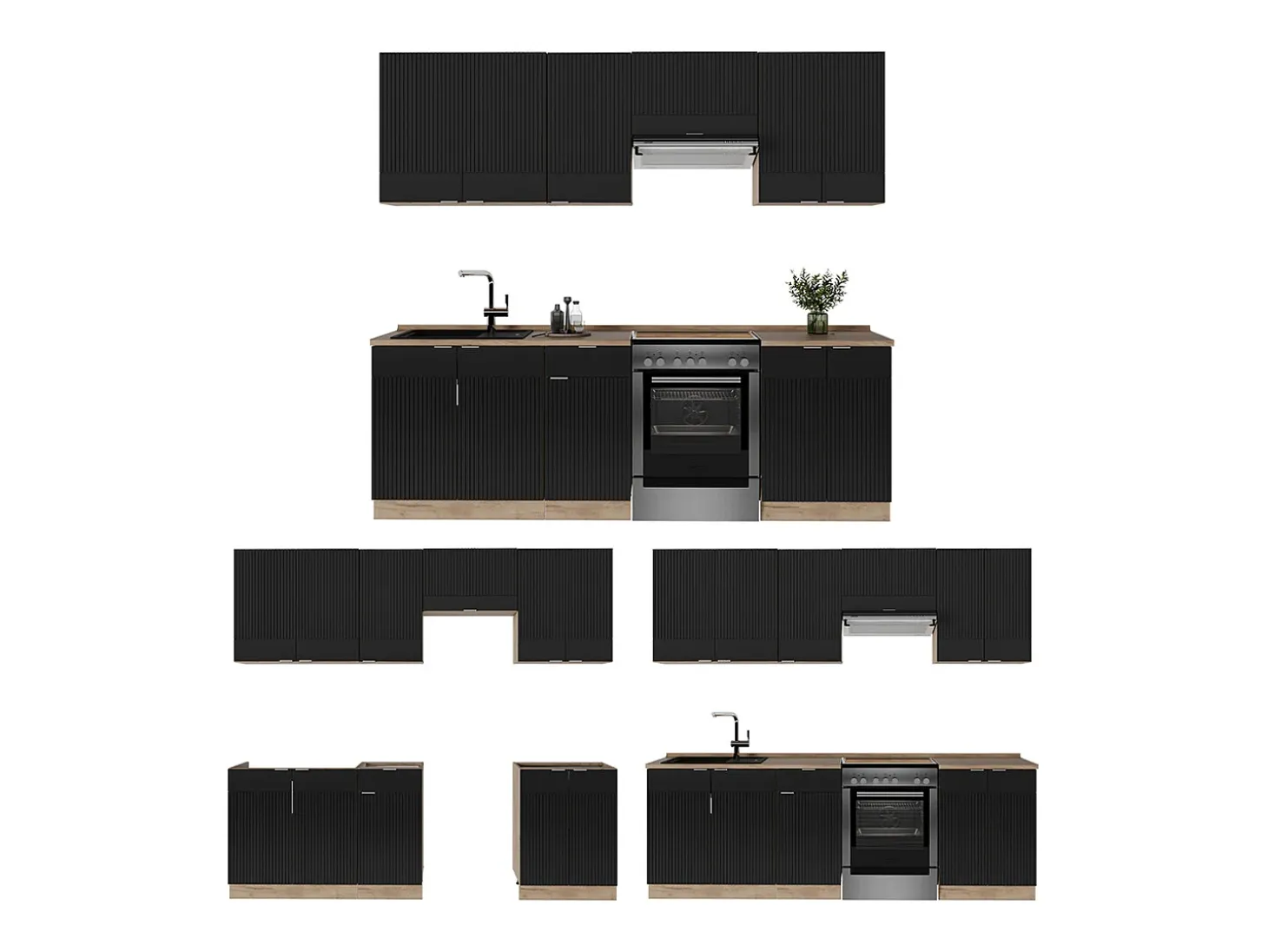 Mueble de cocina rayas negras/roble dorado 240x46x81.6 fame-line