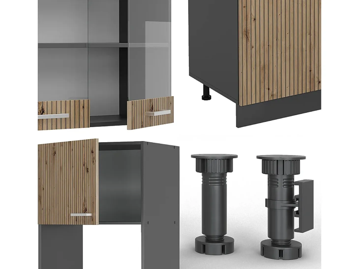 Mueble de cocina roble artesanal/antracita 300x46x81.6 r-line
