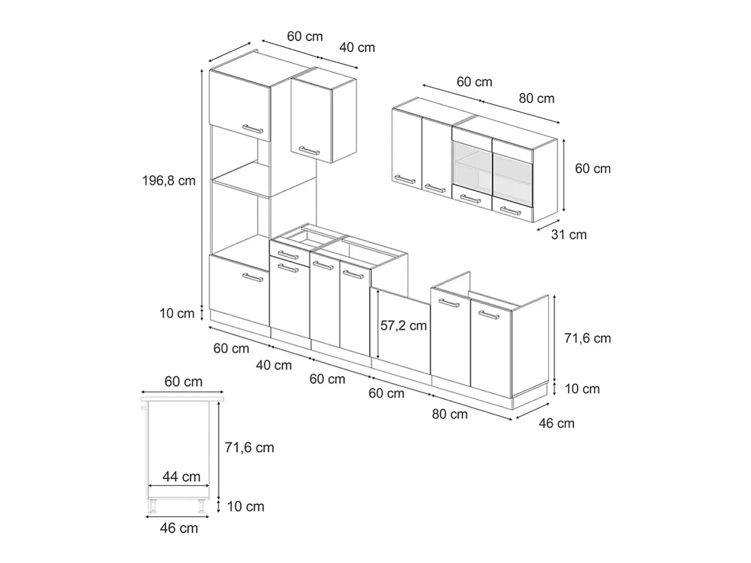 Mueble de cocina roble artesanal/antracita 300x46x81.6 r-line
