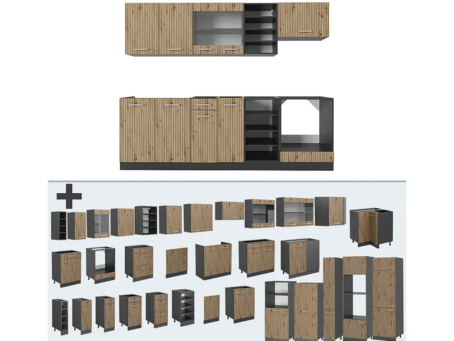 Mueble de cocina roble artesanal/antracita 240x60x81.6 r-line