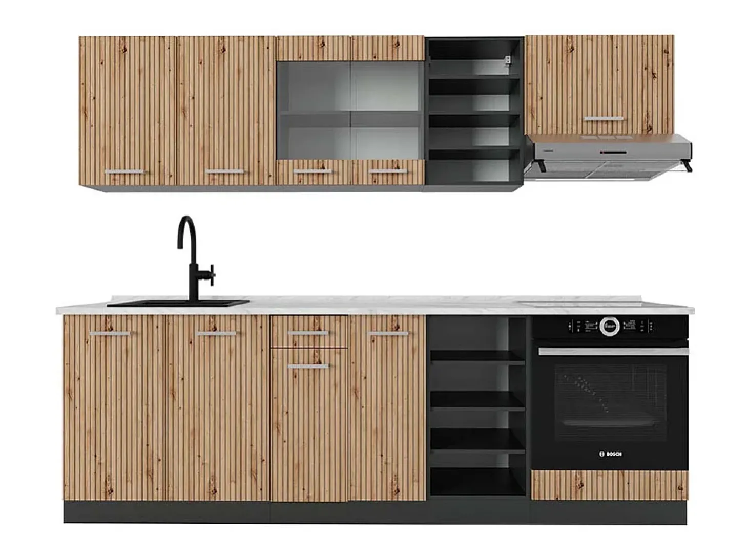 Mueble de cocina roble artesanal/antracita 240x60x81.6 r-line