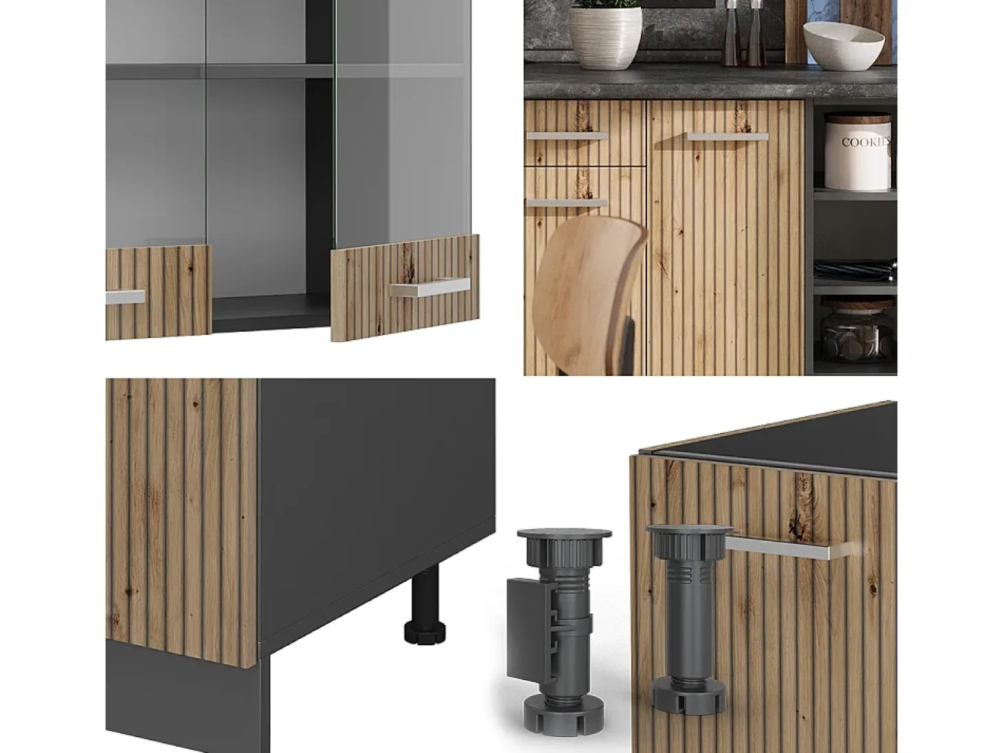 Mueble de cocina roble artesanal/antracita 240x60x81.6 r-line