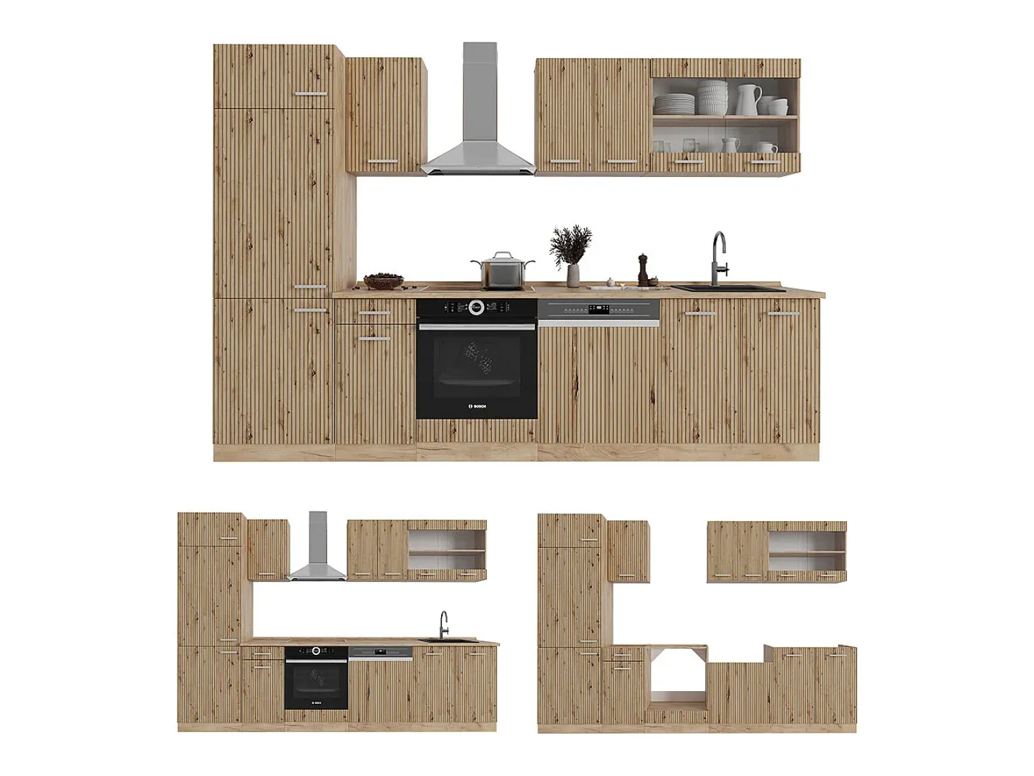 Mueble de cocina roble artesanal/roble dorado 300x60x81.6 r-line