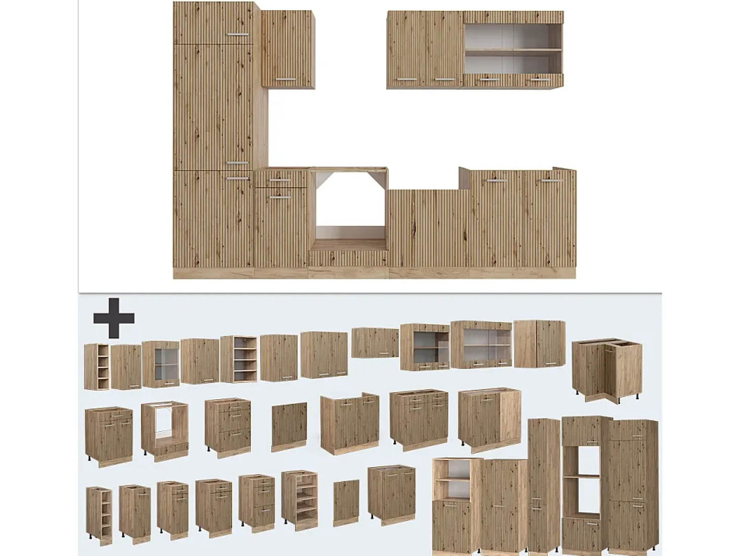 Mueble de cocina roble artesanal/roble dorado 300x60x81.6 r-line