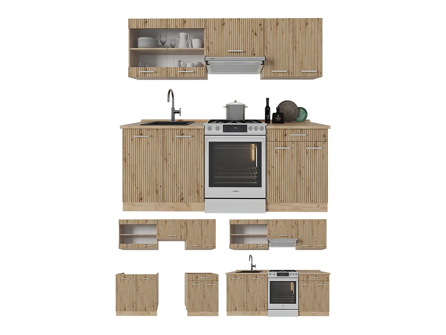 Mueble de cocina roble artesanal/roble dorado 200x60x81.6 r-line