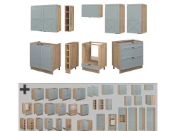 Mueble de cocina roble azul claro/gris dorado 235x60x81.6 fame-line