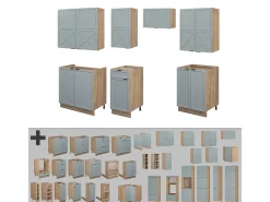Mueble de cocina roble azul claro/gris dorado 240x60x81.6 fame-line
