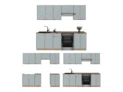 Mueble de cocina roble azul claro/gris dorado 240x60x81.6 fame-line