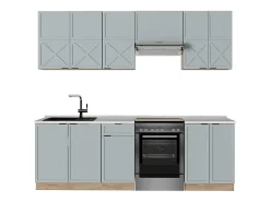 Mueble de cocina roble azul claro/gris dorado 240x60x81.6 fame-line