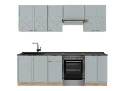 Mueble de cocina roble azul claro/gris dorado 240x60x81.6 fame-line